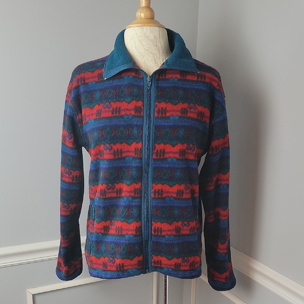 L.L. Bean Southwestern Aztec Print Full Zip Fleece Activewear Jacket S VINTAGE